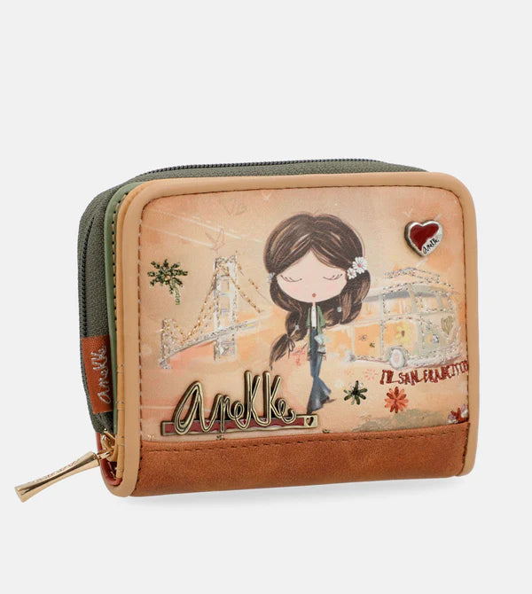 Portafoglio Piccolo Anekke RFID Peace Love cammello Vico Langella