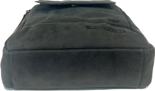 Borsello grigio scuro in pelle, firmato Route 66, con tracolla in cotone e pelle