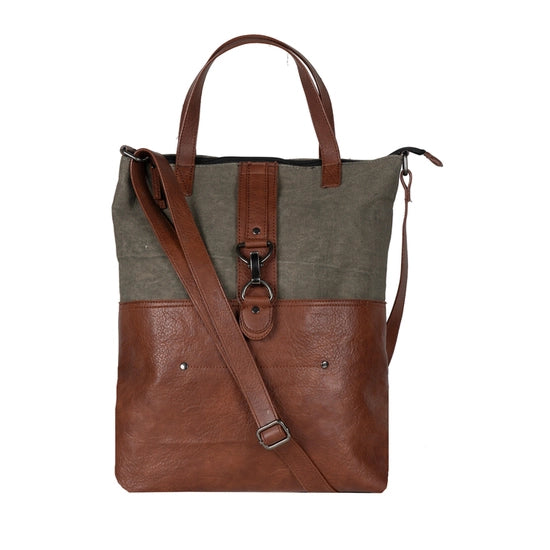 Borsa grande in tela riciclata bicolor chiusura principale con zip e tracolla