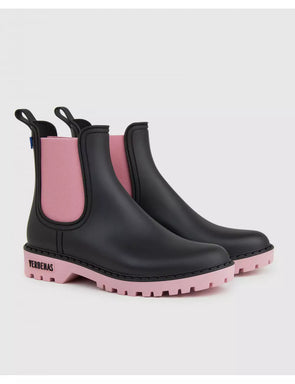 Stivali Verbenas in gomma da donna, lisci, colore: Nero-Rosa