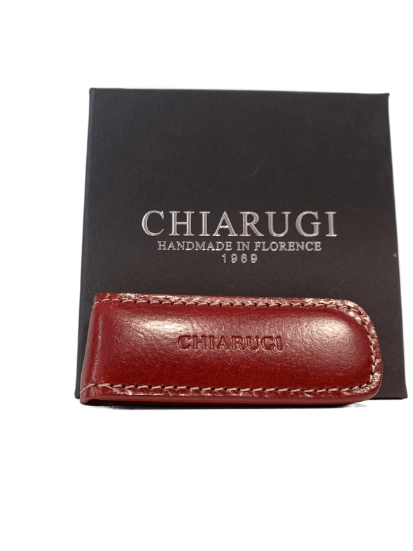 Fermasoldi in cuoio, firmato Chiarugi, disponibile in due colori: marrone, rosso
