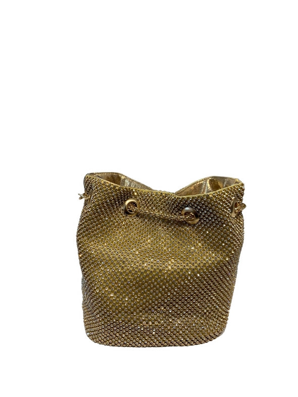 Pochette elegante, a sacchetto con strass, con tracolla e chiusura con bottone